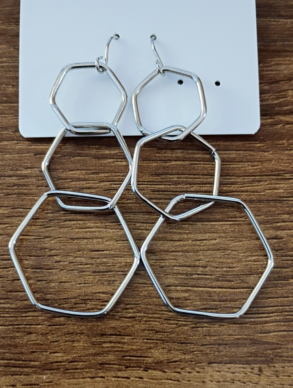 silver drop earrings dangly hexagon linked geometric fashion statement jewelry